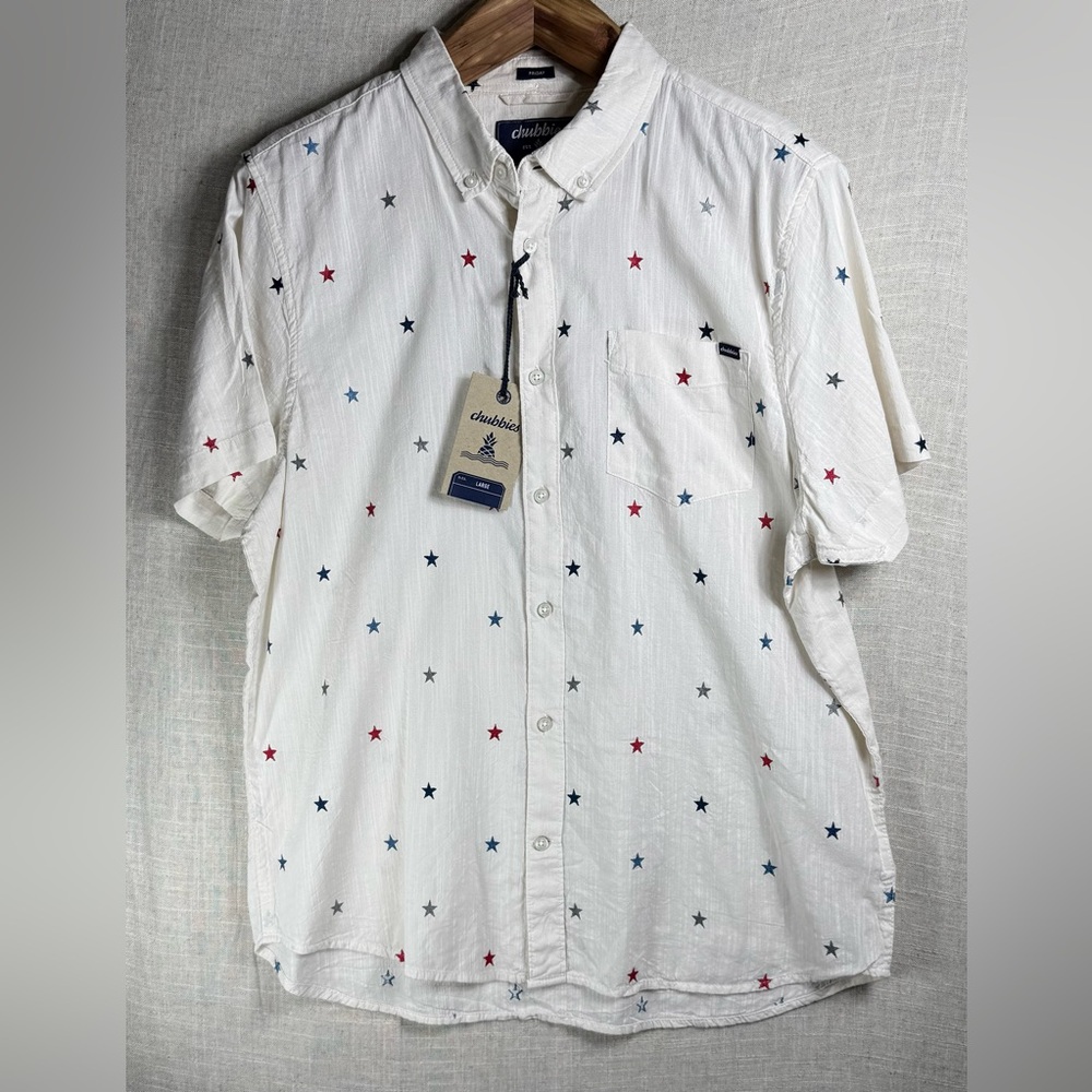 chubbies All Stars No Stripes Friday Short Sleeve Button Up Size Large